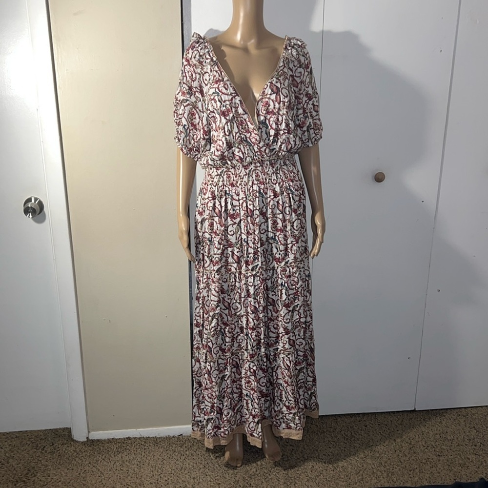 🎆Barok Paris Floral Paisley Smocked Waist Maxi Dress NWOT